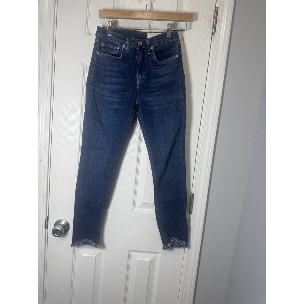 Rag & Bone High Rise Ankle Skinny Jeans Womens 25 Medium Wash Raw Hem Stretch